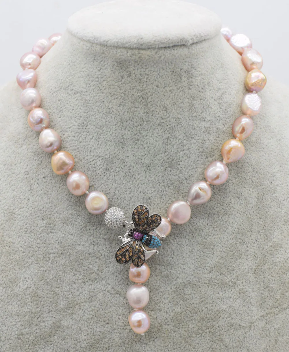 freshwater pearl purple baroque necklace 16inch 9-13mm zircon insect hook FPPJ wholesale beads nature | Украшения и аксессуары