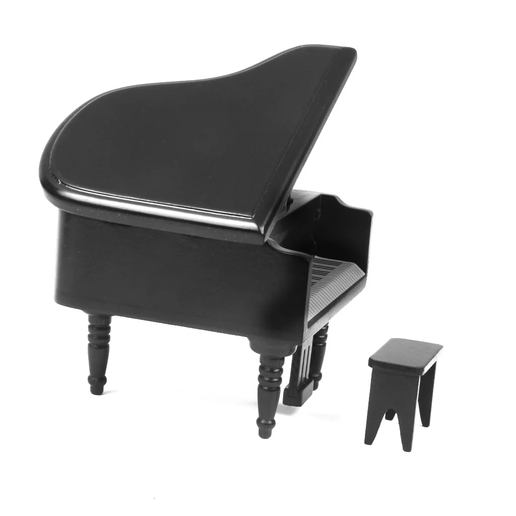 

MagiDeal 1/12 Dollhouse Miniature Wooden Piano with Stool Black Pretend Role Play Toys Furniture Toys