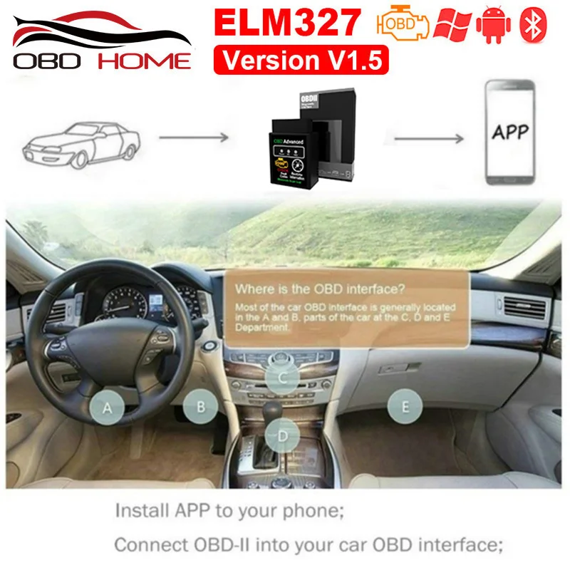 OBD2 HHOBD Расширенный ELM327 Bluetooth OBD2 HH OBD V1.5 Проверка кода ошибки стирание код неисправности сканер для диагностики автомобиля