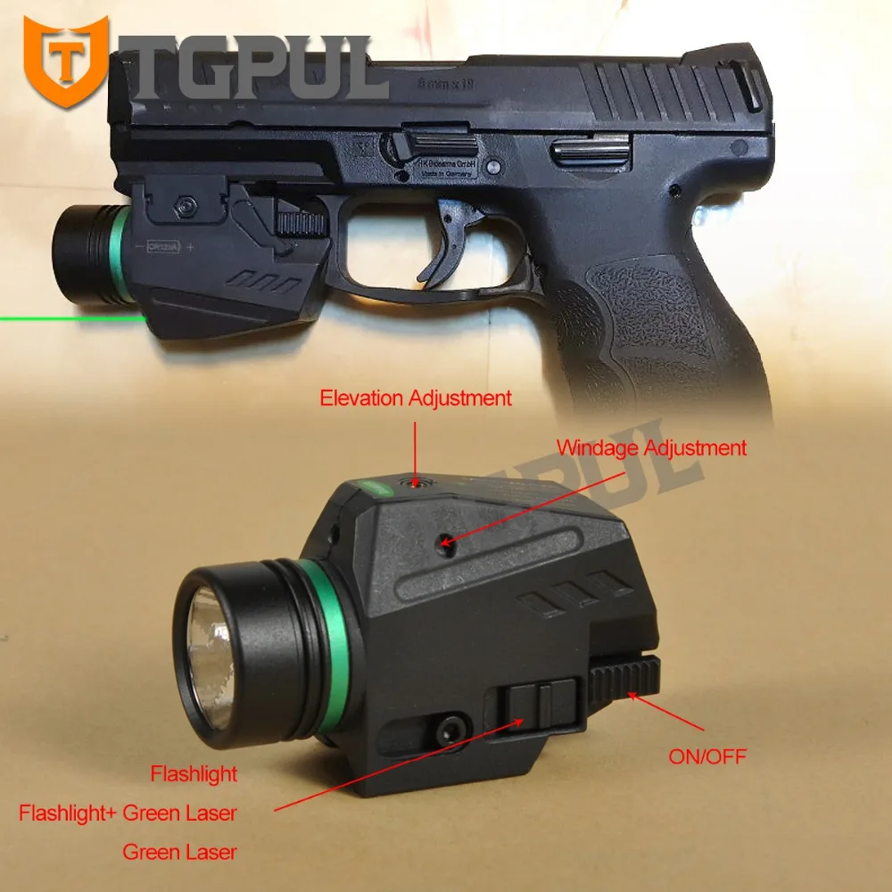 

TGPUL Tactical LED Flashlight Green / Red Laser Sight Combo For 20mm Rail Mini Glock Pistol Gun Light lanterna Airsoft Light