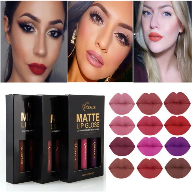 3Pcs/set Brand Lip Gloss Makeup Set Matte Lipgloss Kit Long Lasting Waterproof Liquid Lipstick Cosmetics 2018 |