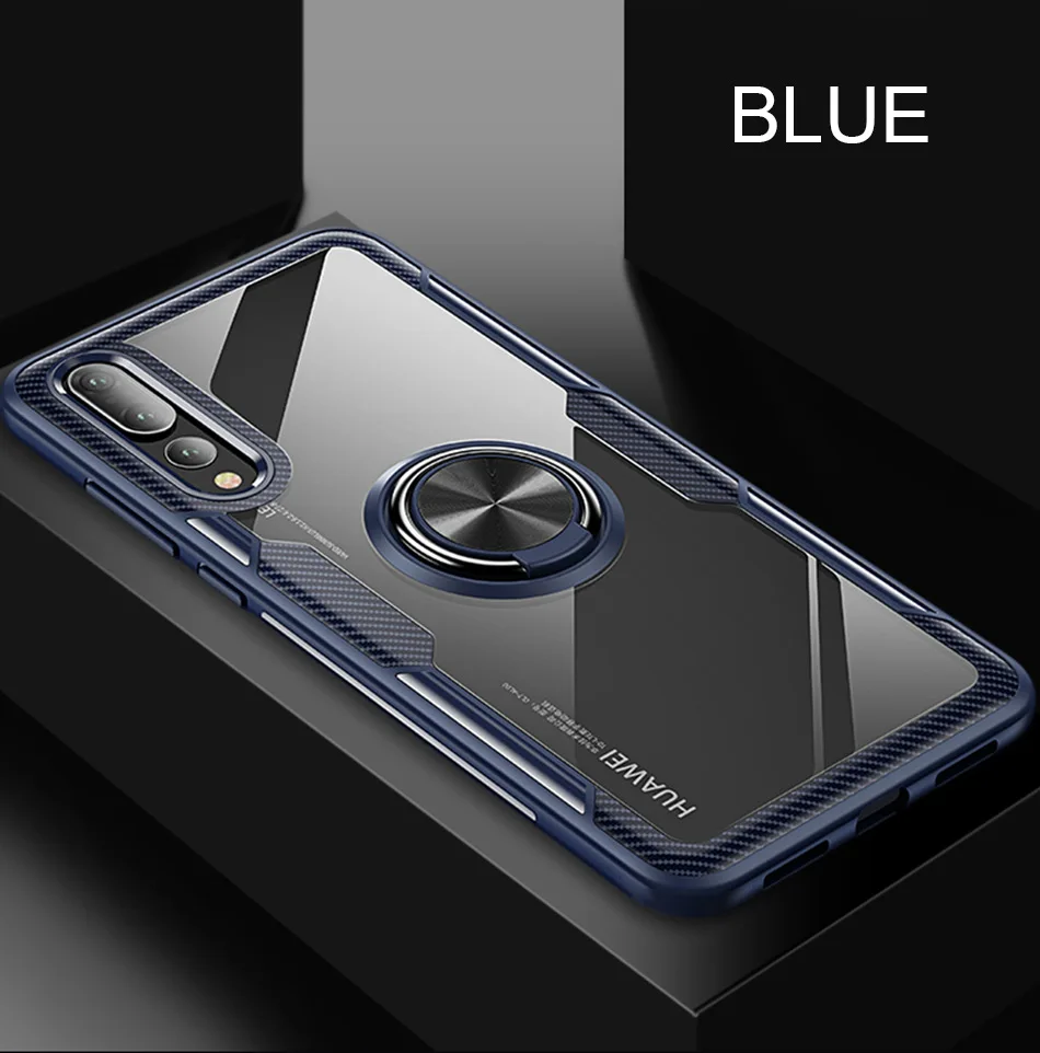 Роскошный противоударный мягкий чехол для телефона с кольцом для huawei P20 Pro P20 силиконовый чехол для huawei P20 Lite прозрачный чехол - Цвет: Blue