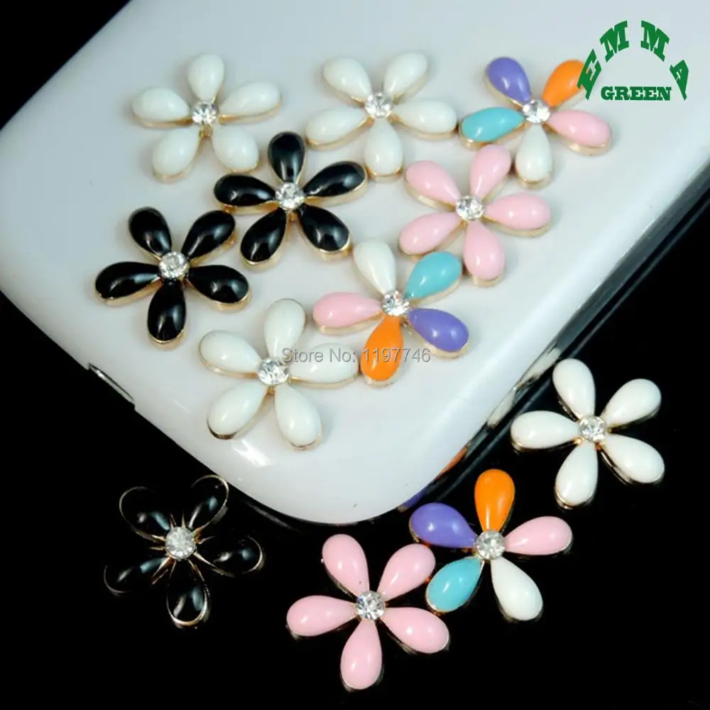 Lucky Flowers 20 Pieces 18x18mm Enameled Flower Embellishment For Handmade Jewelry Flat Back Rhinestone | Украшения и аксессуары