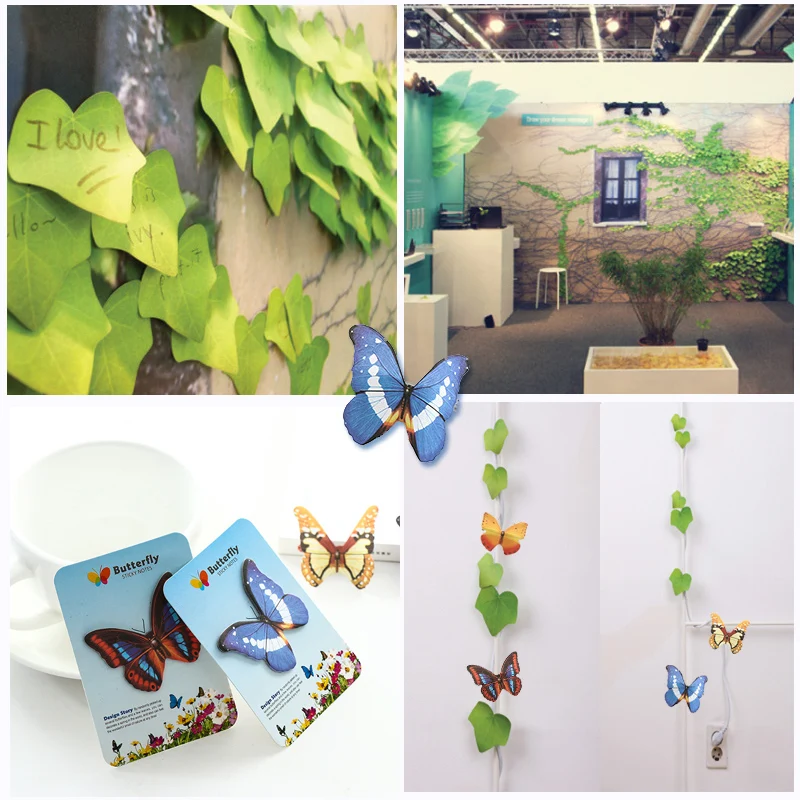 Милые кавайные наклейки на стену с изображением листьев бабочки блокнот Липкие