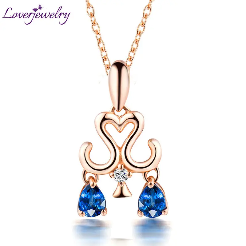 Подвеска с натуральным сапфиром розовое золото 18 карат подвеска бриллиантом 750