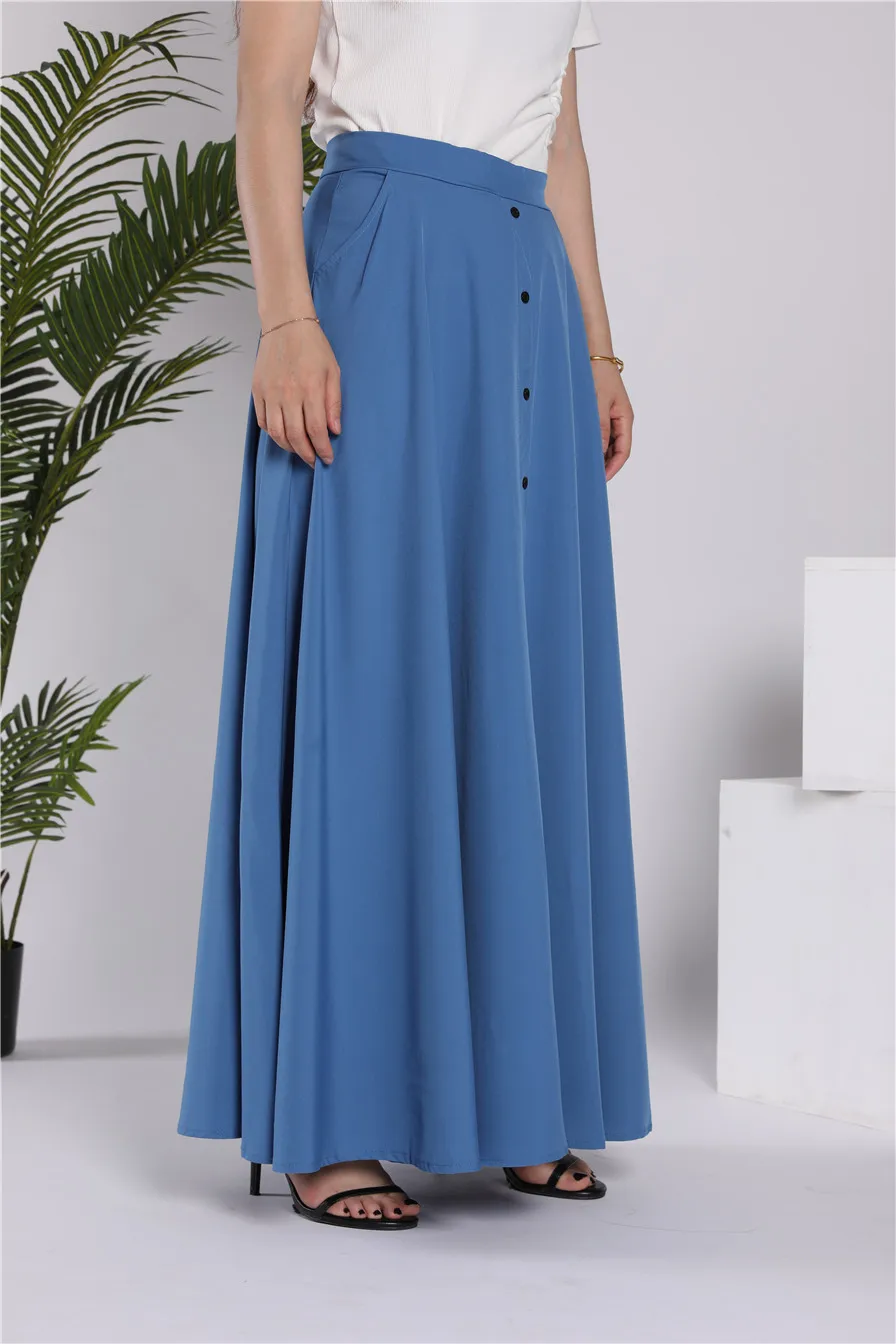 WEPBEL Arab Dubai Fashion Muslim Women Long Skirt High Waist Button Pure Color Big Pendulum Plus Size Elegant S-5XL