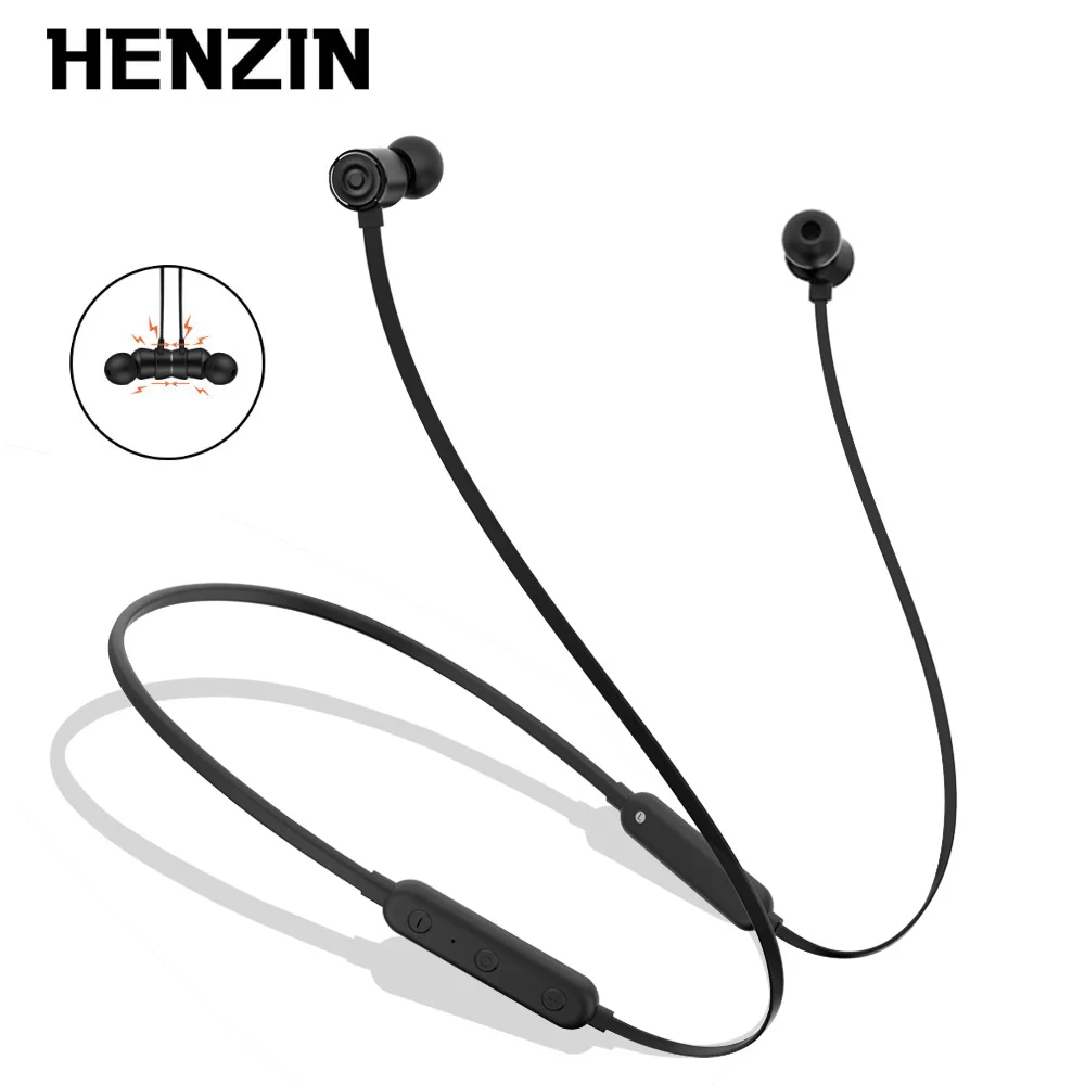 

Беспроводные наушники Henzin, Bluetooth, магнитный шейный ремешок, стерео наушники с микрофоном, водонепроницаемые наушники для Xiaomi, iPhone