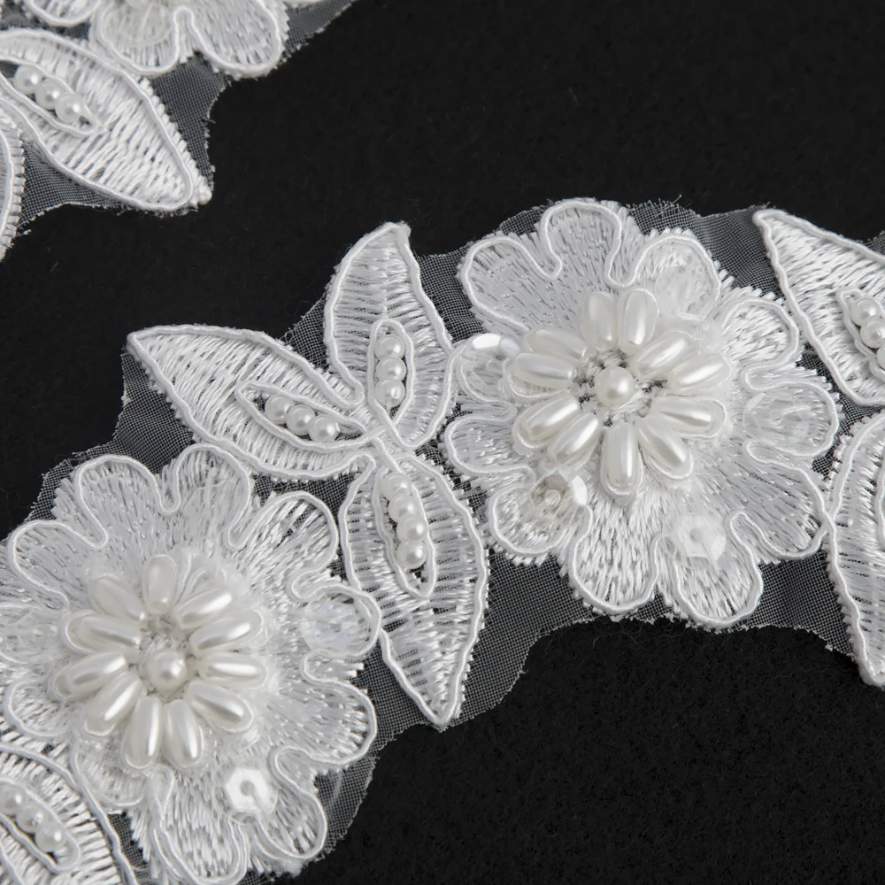 Белая кружевная вышитая блесток ткань с жемчужной жаккардовой лентой сделай сам