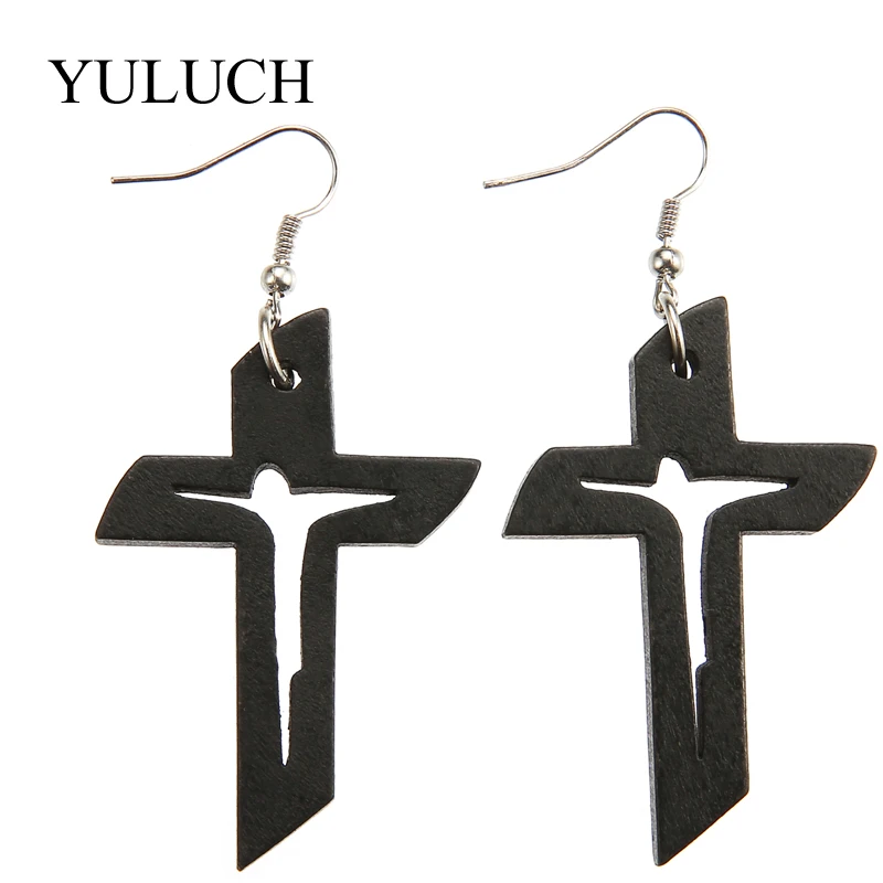 Серьги YULUCH с крестом деревянные уникальные кристианские серьги новые длинные