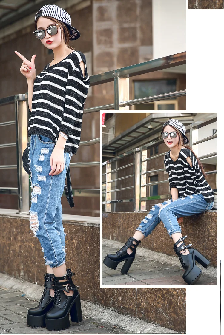 COWCOM/женские ботинки; Полусапоги на толстой подошве; Цвет белый; обувь на очень высоком каблуке в стиле панк JXQ-5784