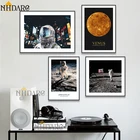 Космос астронавты планетарные ходьбы следы на Луне, плакаты и принты на холсте картина на стену искусство Декор для дома