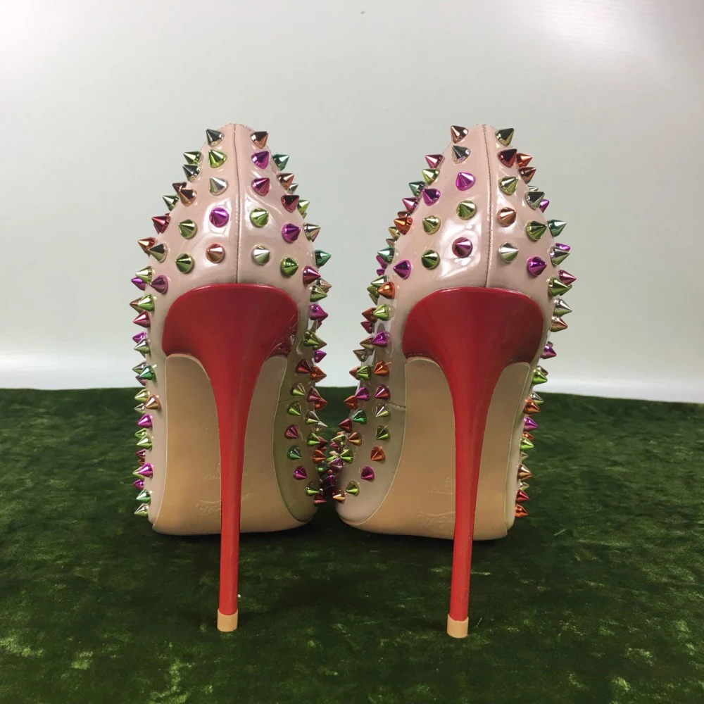 New high heels color rivet shoes exclusive patent brand PU leather Ms. 10cm 12cm female | Обувь
