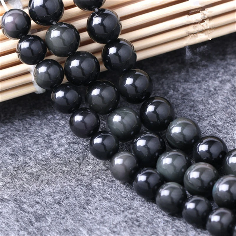 YAOMIAO Round Black Obsidian Beads Natural Stone Selectable Size 4MM To 12MM Fashion DIY Making Women Jewelry Gift | Украшения и