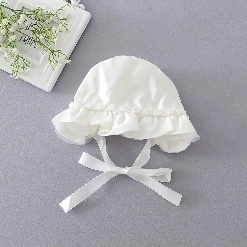 Wholesale Baby Sun Princess Hats strap windproof cap Newborn Girl Pearl Rose Flower Caps 0-12M | Детская одежда и обувь