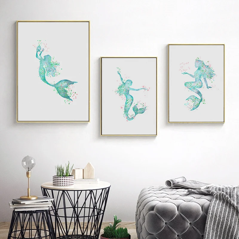 Nordic Abstract Blue Mermaid Wall Art Canvas Painting Modern Minimalist Posters and Prints Picture for Living Room Home Decor | Дом и сад