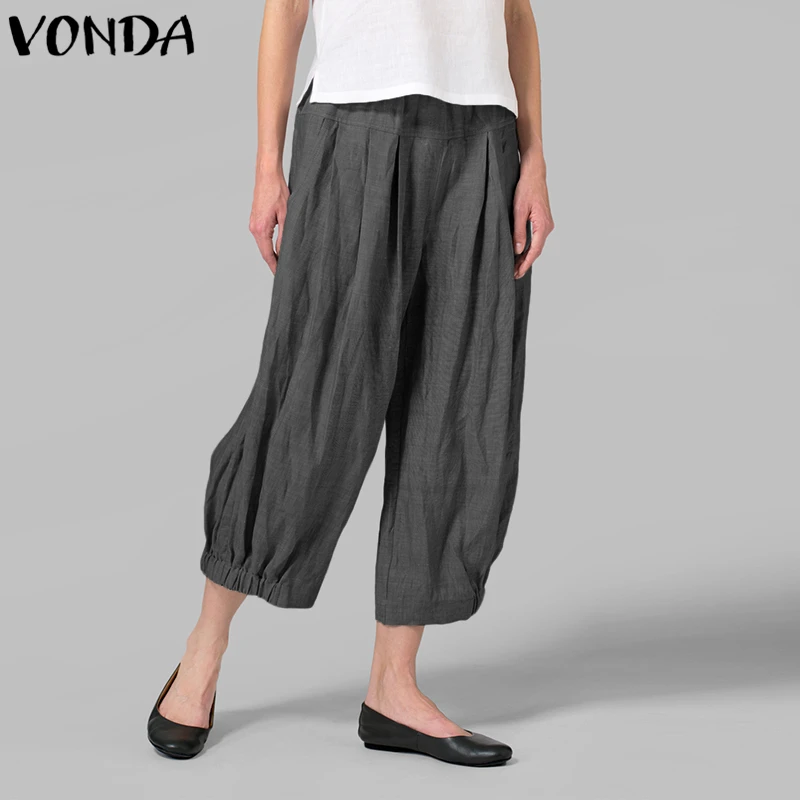 VONDA, женские повседневные Широкие штаны,, Осенние, весенние, винтажные, высокая талия, одноцветные, шаровары размера плюс, свободные штаны, 5XL