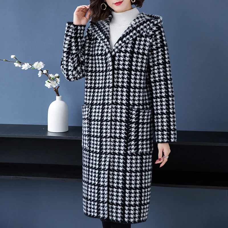 Брендовое пальто Осень-зима Женское с капюшоном новое OL Commuter хит цвет