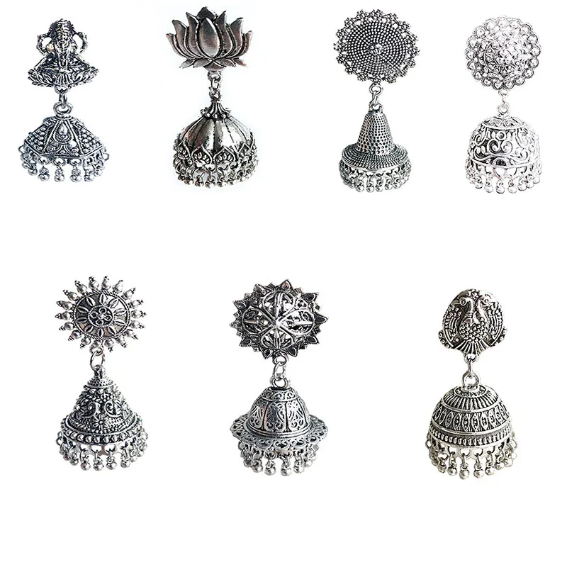 Jhumka индийские женские ювелирные изделия Цыганская Мода хиппи большие серебряные серьги с кисточками для женщин