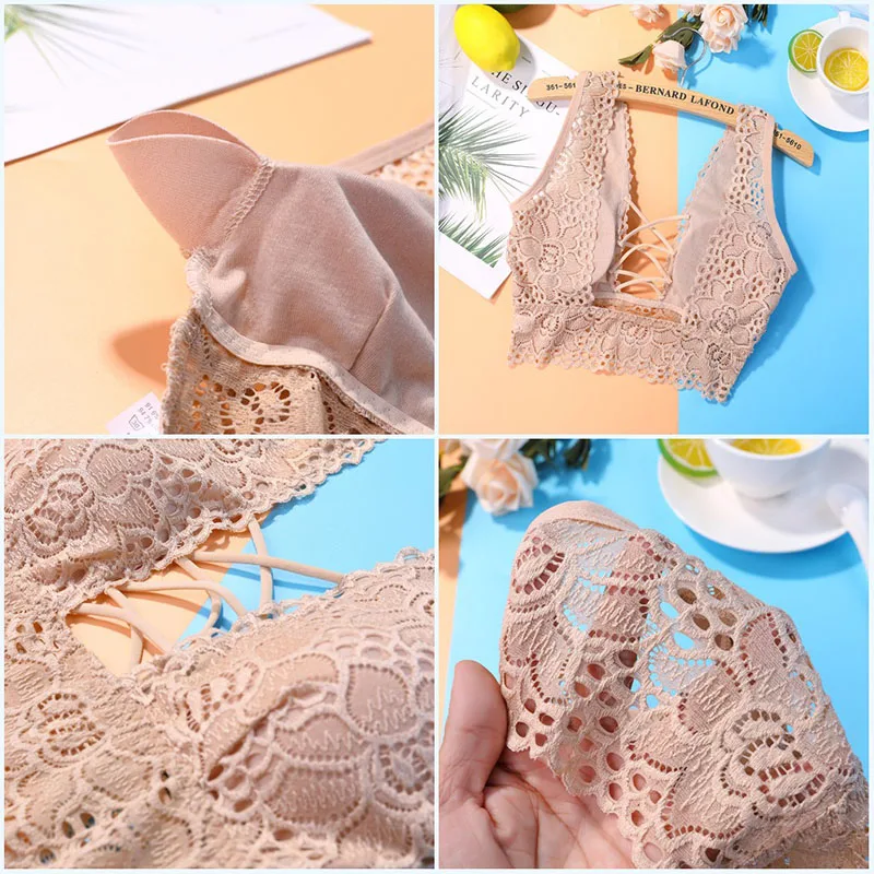 Женский эластичный бюстгальтер без косточек с широкими бретельками кружевной