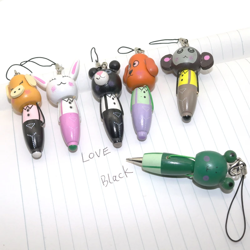 6 шт./лот новинка Подарочная Деревянная шариковая ручка с животными Caneta