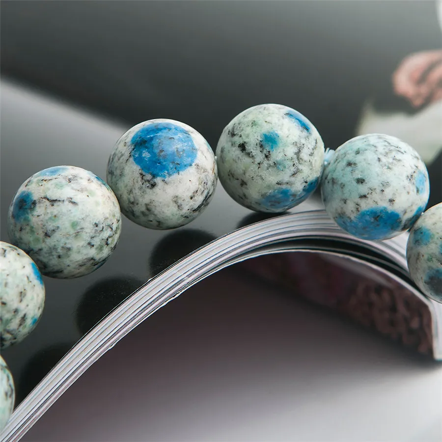 Genuine Natural K2 Jas per Granite Azurite Gems Stone Crystal Stretch Big Round Beads Bracelet 11mm 12mm 13mm 14mm | Украшения и
