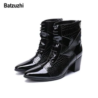batzuzhi 7cm high heel boots men lace up handsome leather dress boots black party and wedding boots men designer botas hombre