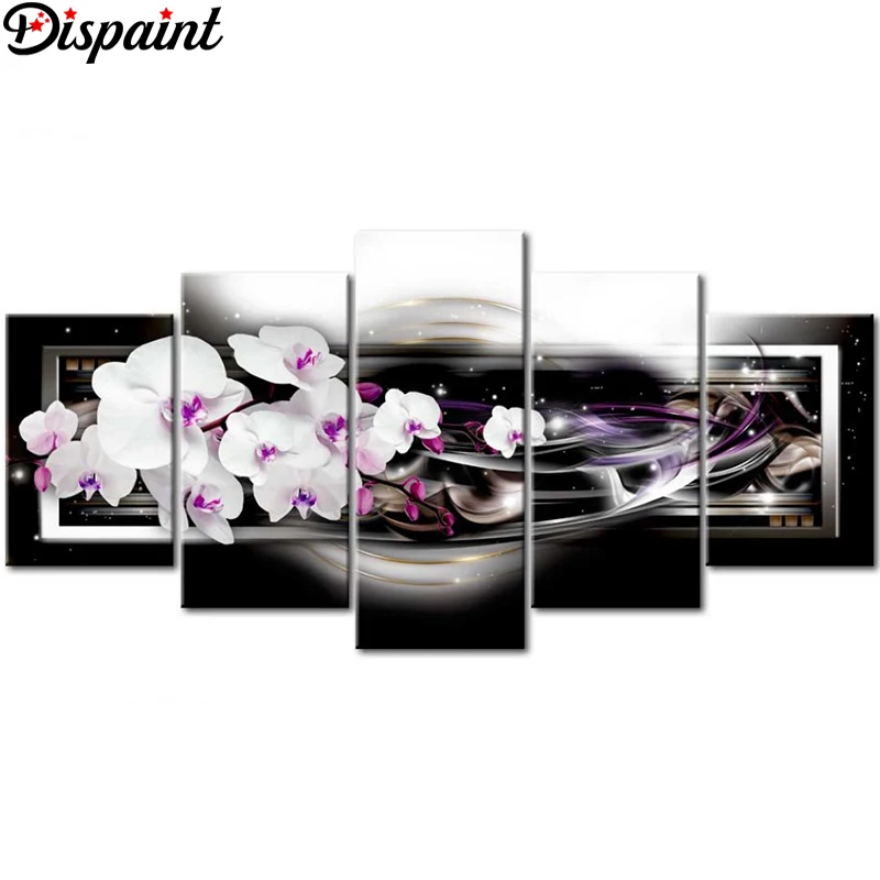 

Dispaint 5pcs Full Square/Round Drill 5D DIY Diamond Painting "Flower orchid" Multi-picture Combination Embroidery 5D Decor