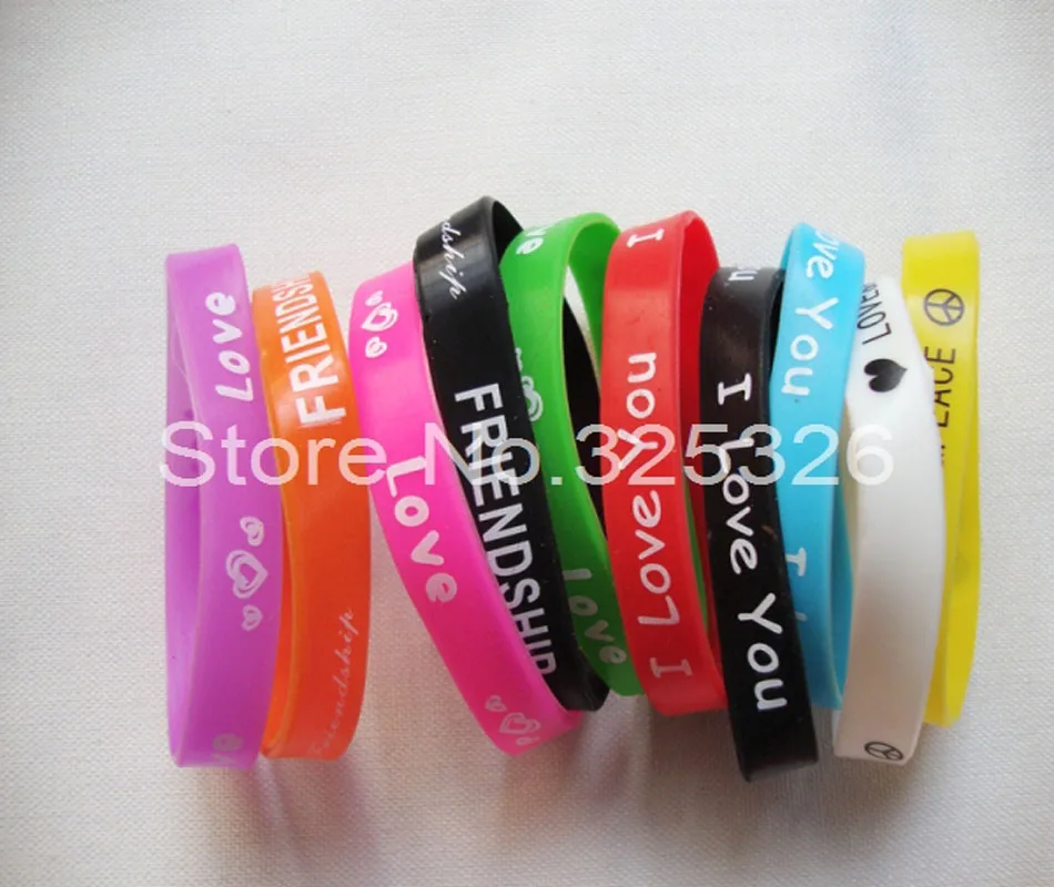 

Hot Sale 100pcs X Fashion Popular Brand New Sports Logo Silicone Wristband 12mm Women/Men Cheap Silicone Bracelet Custom