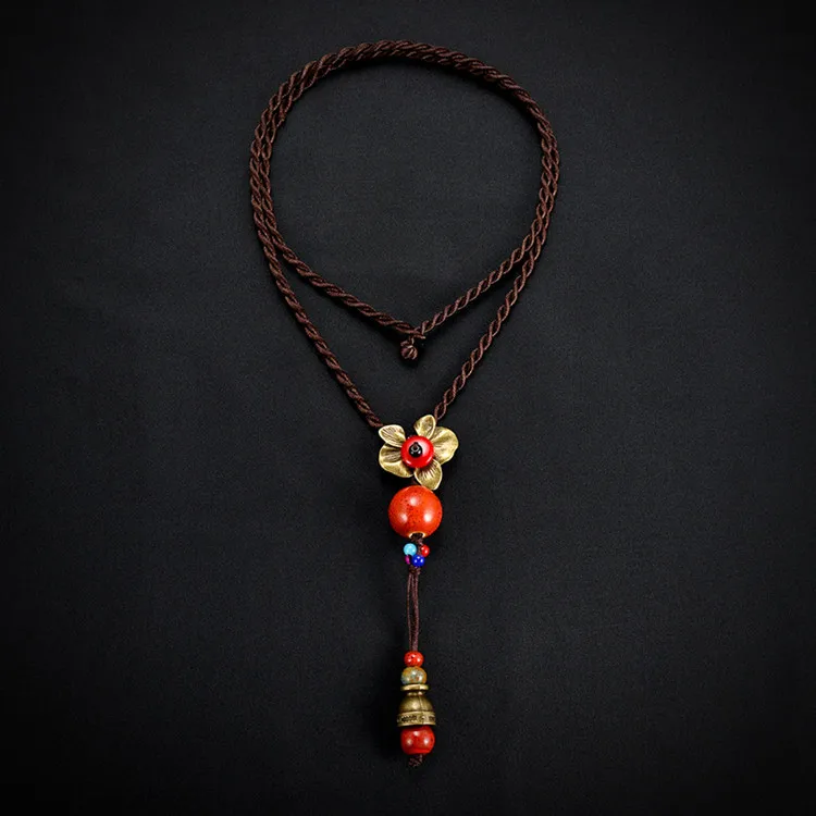 Модный винтажный народный стиль бусины в стиле ретро цветок кулон длинный свитер