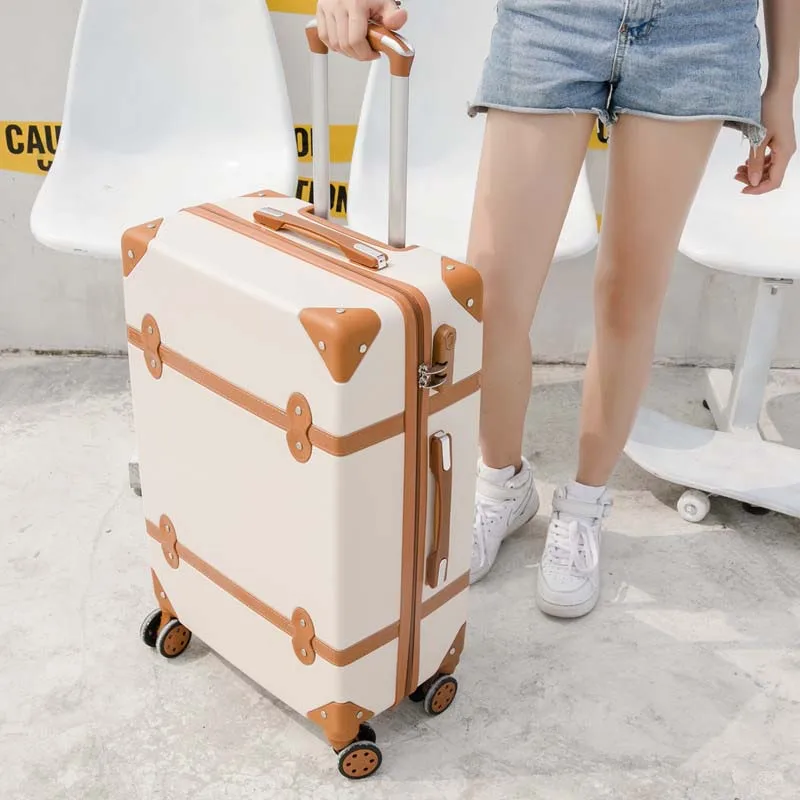 beige LeTrend чемодан на колёсиках в стиле ретро, чемодан на колесиках 20 дюймов, Студенческая сумка на колесиках 26 дюймов, Вместительная дорожная сумка - Цвет: beige