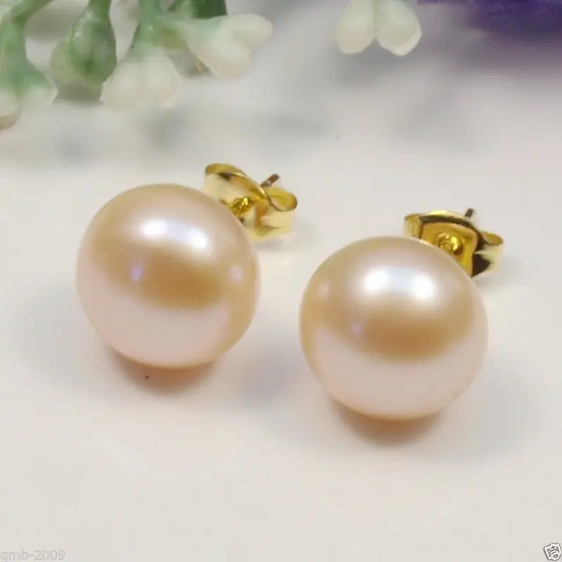 Free shipping ry00847 7-8mm Genuine Natural Pink Cultural Freshwater Pearl GP Stud Earrings | Украшения и аксессуары