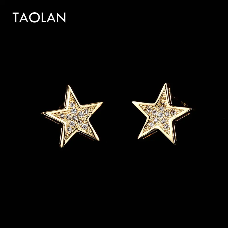 TAOLAN новая миниатюрная звезда серьги для Для женщин белый/золотой кубического