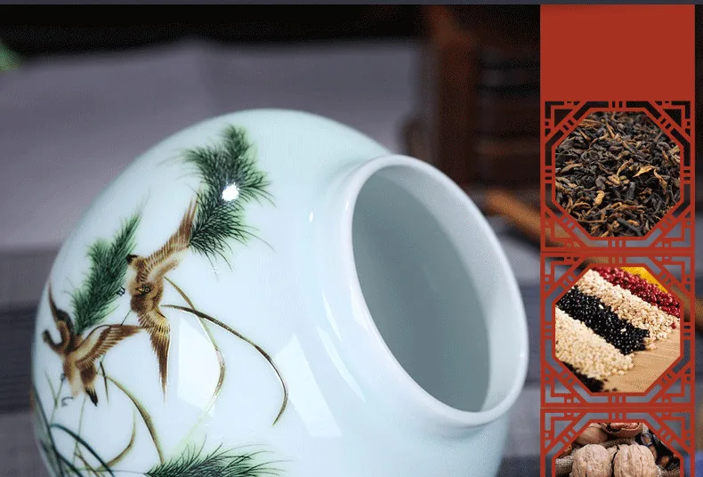 Китайская керамическая Egret большая чайная коробка, фарфоровая герметичная чайная коробка кунг-фу, бутылки и банки для хранения, декоративная ваза