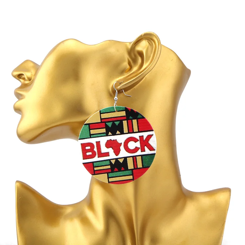 Серьги SANSHOOR из черного дерева "Афро" со стилизованной картой Африки в красных, зеленых и желтых тонах в качестве подарка на Рождество для женщин, 1 пара.