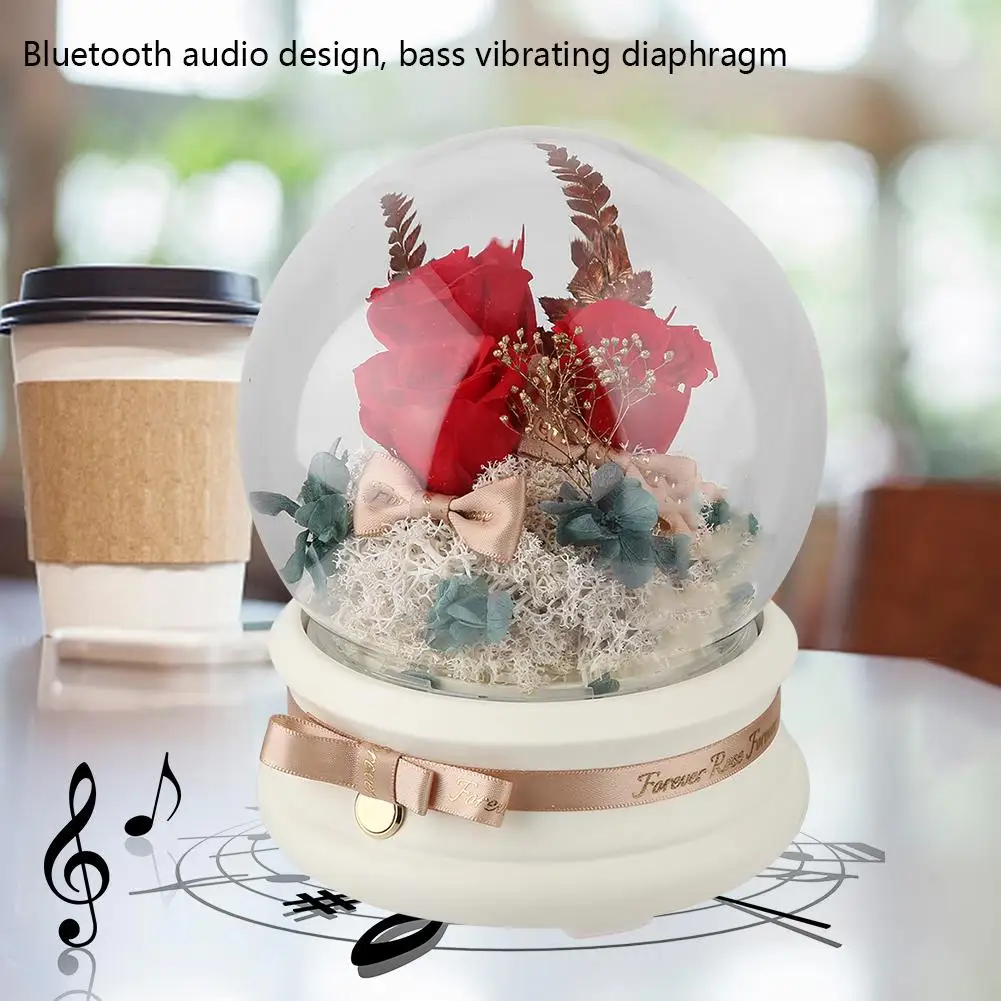 13 см сохраненный свежий цветок розы стеклянный шар Bluetooth динамик вечный цветок Роза Lensball с светодиодный светильник подарки ко дню Святого Валентина