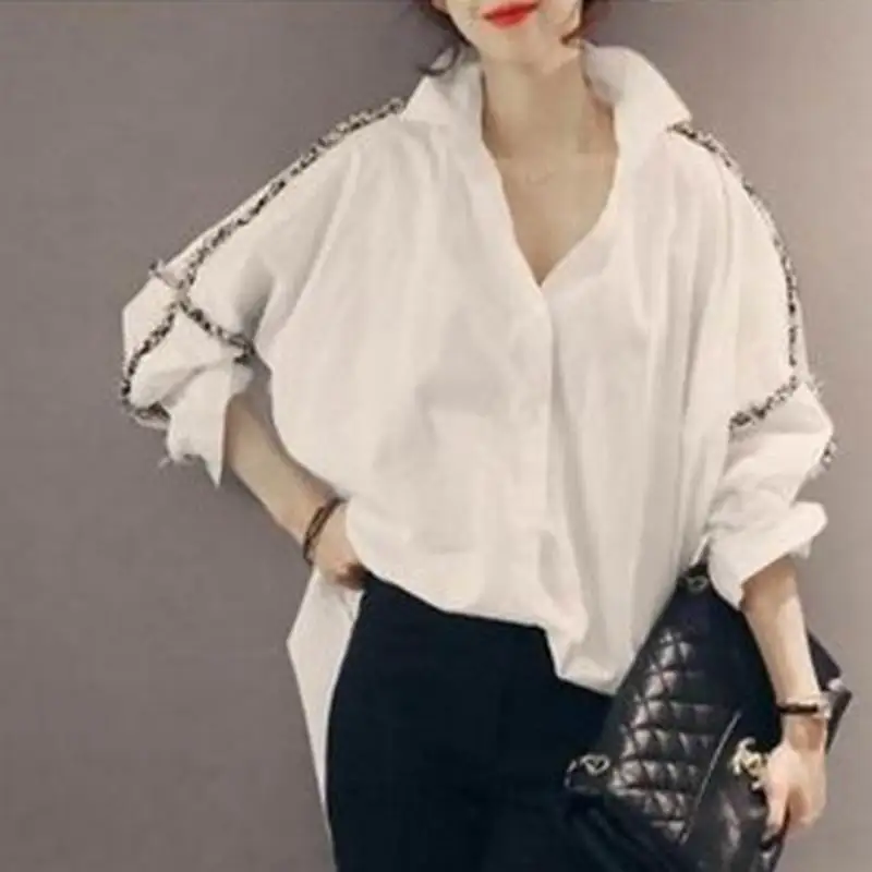 Женская блузка с кисточками Повседневная Свободная отложным воротником большие