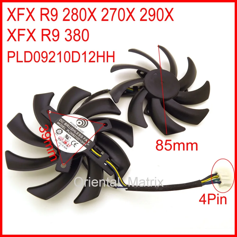 2 шт./лот PLD09210D12HH DC12V 0.40A 85 мм 39*39*39 4Pin для XFX R9 380 280X 270X 290X Вентилятор Охлаждения