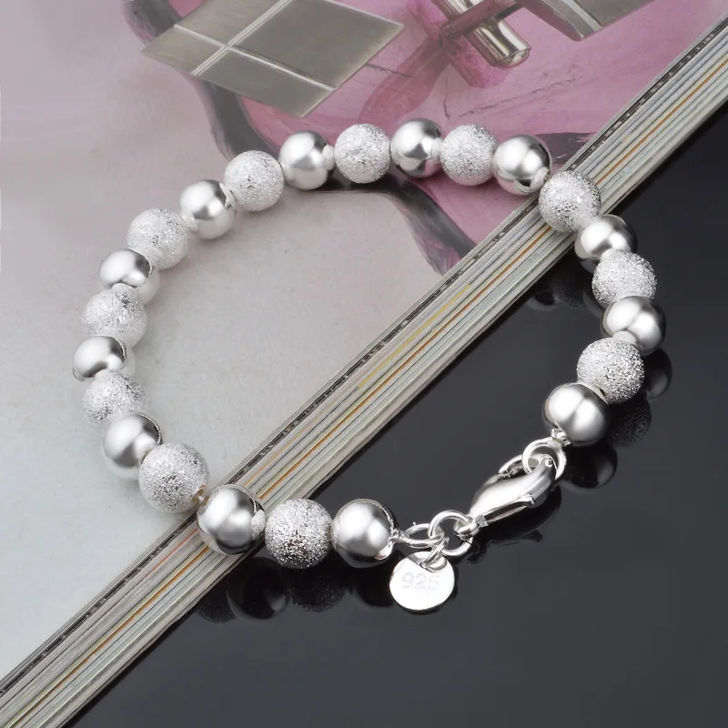 

MEYRROYU 925 Sterling Silver Fashion Beaded Bracelet Bohemian Women's Engagement Party Bracelet Jewelry Wholesale 2021