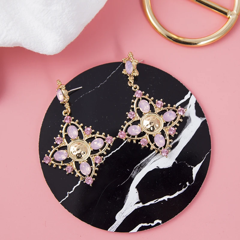 2019 в Корейском стиле барокко Стиль квадратные розовые стразы Висячие серьги