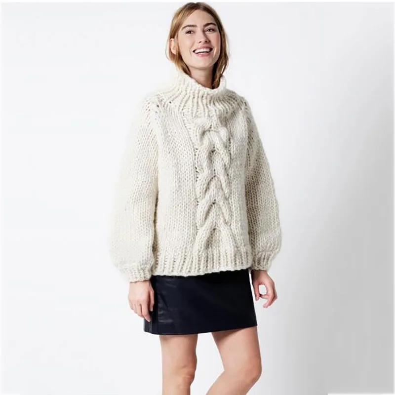 2018 Winter Streetwear Women's Sweater custom made Pure Hand-made 5XL Large size Thick Warm High-necked White | Женская одежда