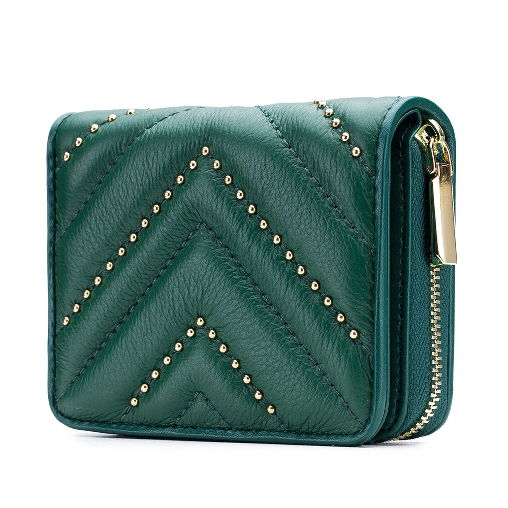 

MELOVO Women's Genuine Leather Rivet Purse Card & ID Holders Credit Card HL25676