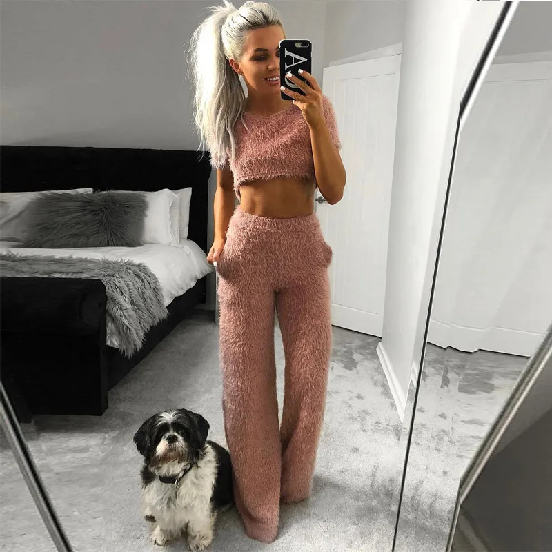 Poleey уличная одежда 2 шт. Женский комплект свитер Короткий Топ Толстовка + длинные