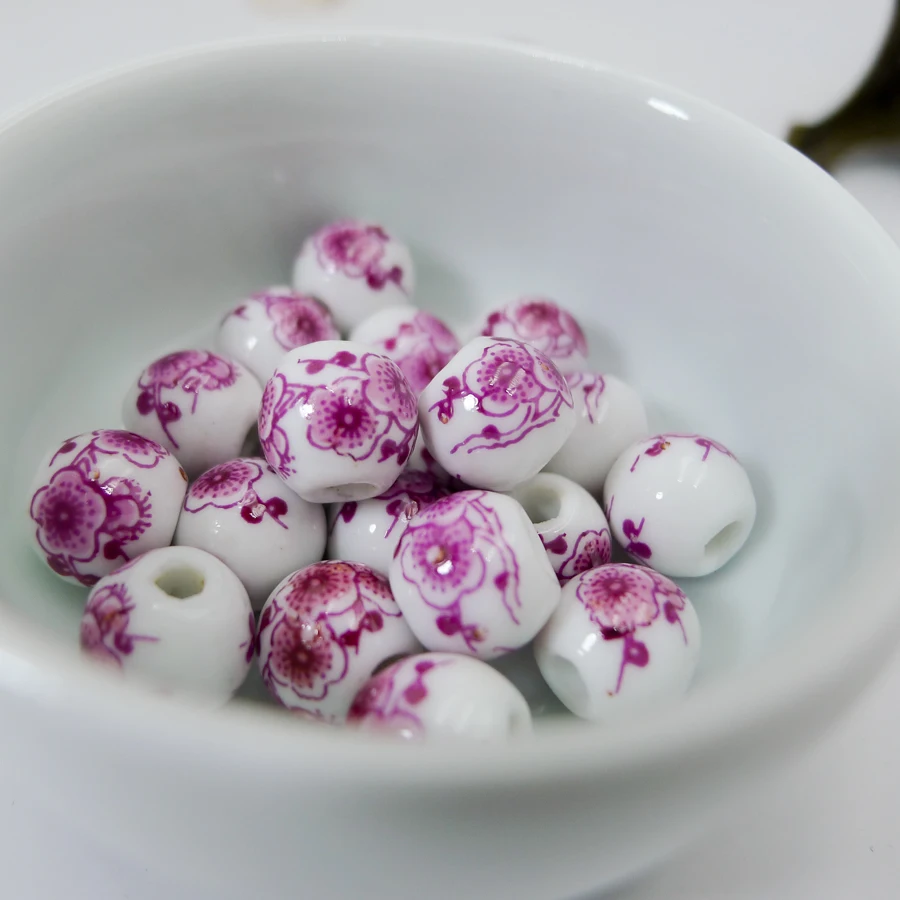 

10# 40pcs Jingdezhen Ceramic Beads Oblate Not Glass Porcelain Bead For Jewelry Making 10mm Beads #A312C