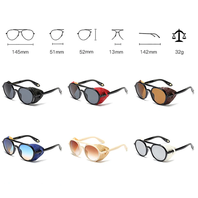 RFOLVE Round Punk Sunglasses Women Men Luxury Brand Vintage Sun Glasses Leather Decoration Frame UV Goggles Ladies Shades RF3 | Аксессуары