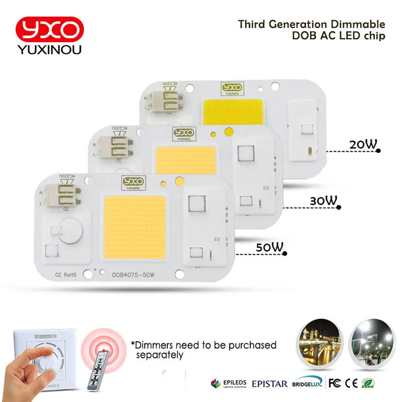 Точечный светильник SMD COB, 220 В переменного тока, DOB чип для светодиодной лампы бобов, Smart IC, энергосберегающий уличный светильник, белый/теплый, супер яркий свет