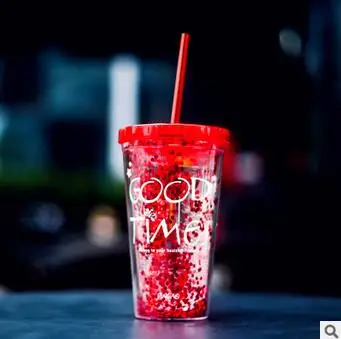 Модные BlingBling летние соломенные чашки 450 мл хорошее время двойной пластик с