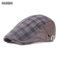 siloqin summer trend mens cotton plaid berets fashion versatile adjustable retro tongue cap leisure riding mountaineering visor