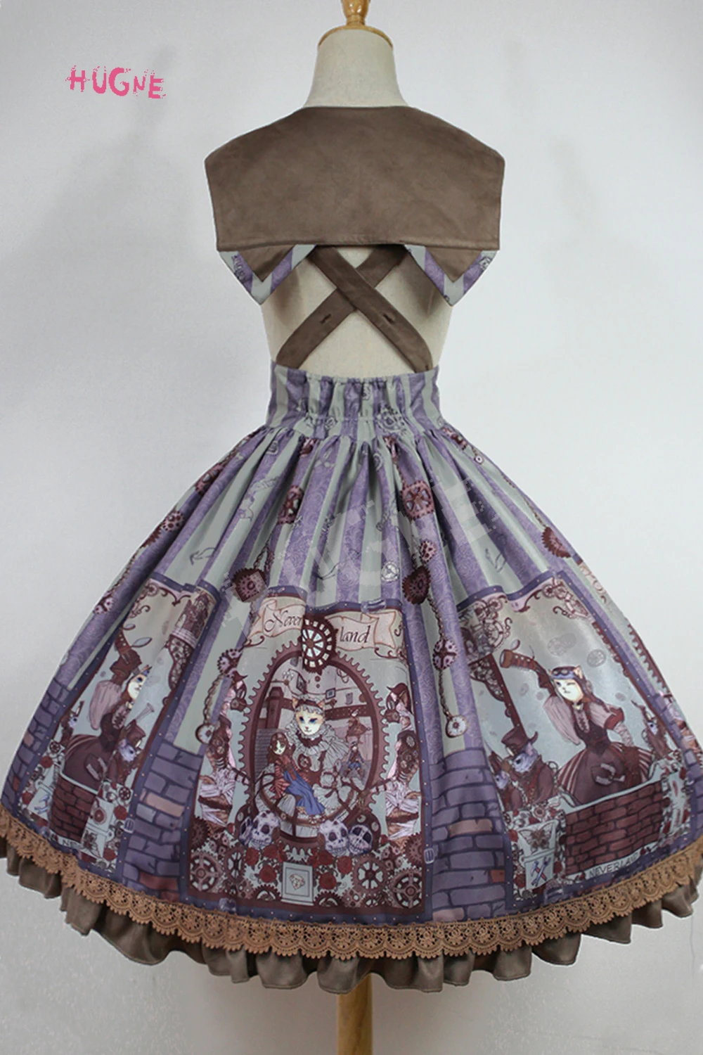Steampunk Cat Series Lolita Printed Hugne Skirt with Detachable Sailor Collar by Soufflesong