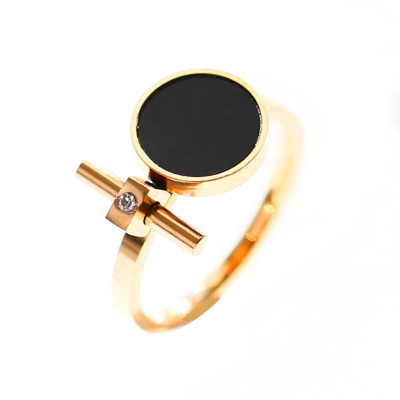 Женские круглые кольца YUN RUO черные с кристаллами розового золота подарок на день