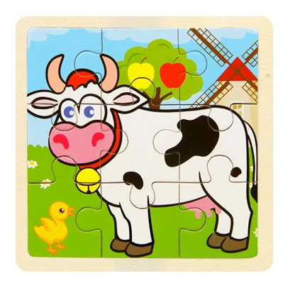 cattle Мини Размер 11*11 см деревянная 3D мультяшная головоломка для детей Детские Мультяшные животные/дорожные Пазлы обучающая игрушка подарок для девочек и мальчиков - Цвет: cattle